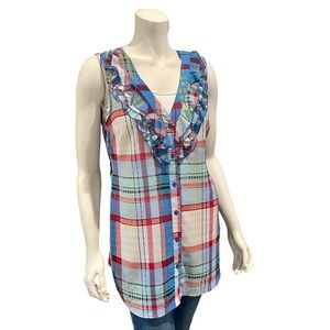 Anthropologie Fie Plaid Chiffon Ruffled Tunic Top